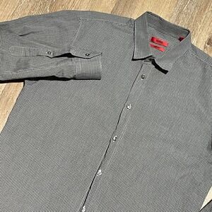 HUGO Hugo Boss "Emilio" Slim Line Gray Check Dress Shirt Long Sleeve Mens  L EUC